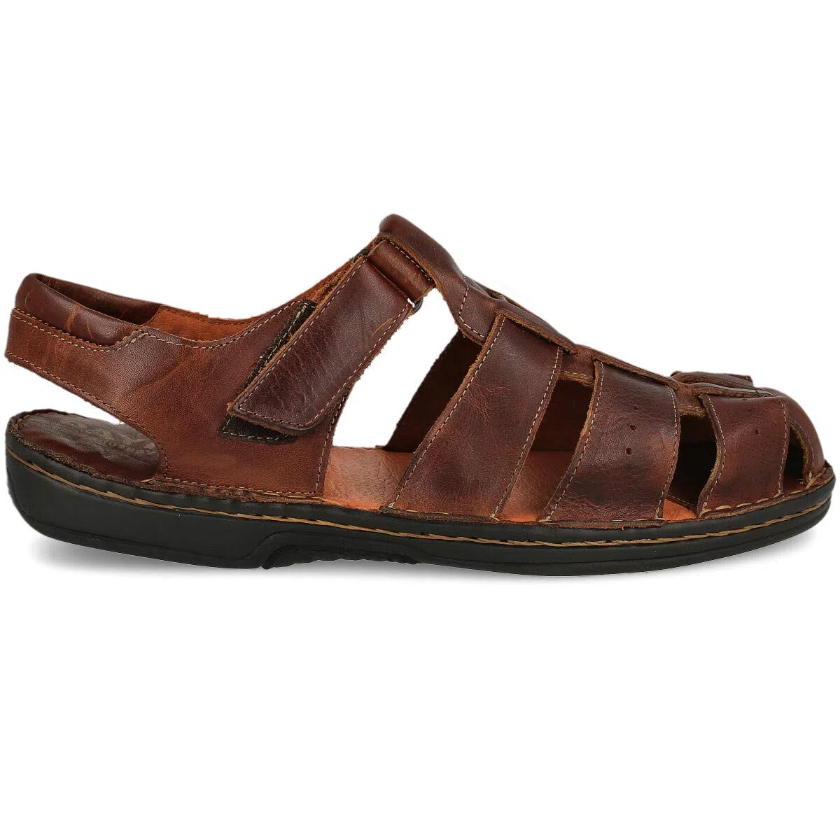 Sandalias para Hombre de Verano de Piel. Senderismo, Trekking, Playa. Cangrejeras. Plantilla Acolchada de Microfibra. Piso de Goma. Cierre de Contacto. Color Marrón Negro