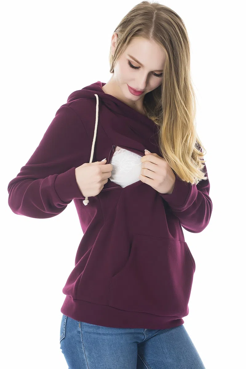 Smallshow Top Lactancia de Vellón Sudadera de Maternidad para Amamantar,Wine M