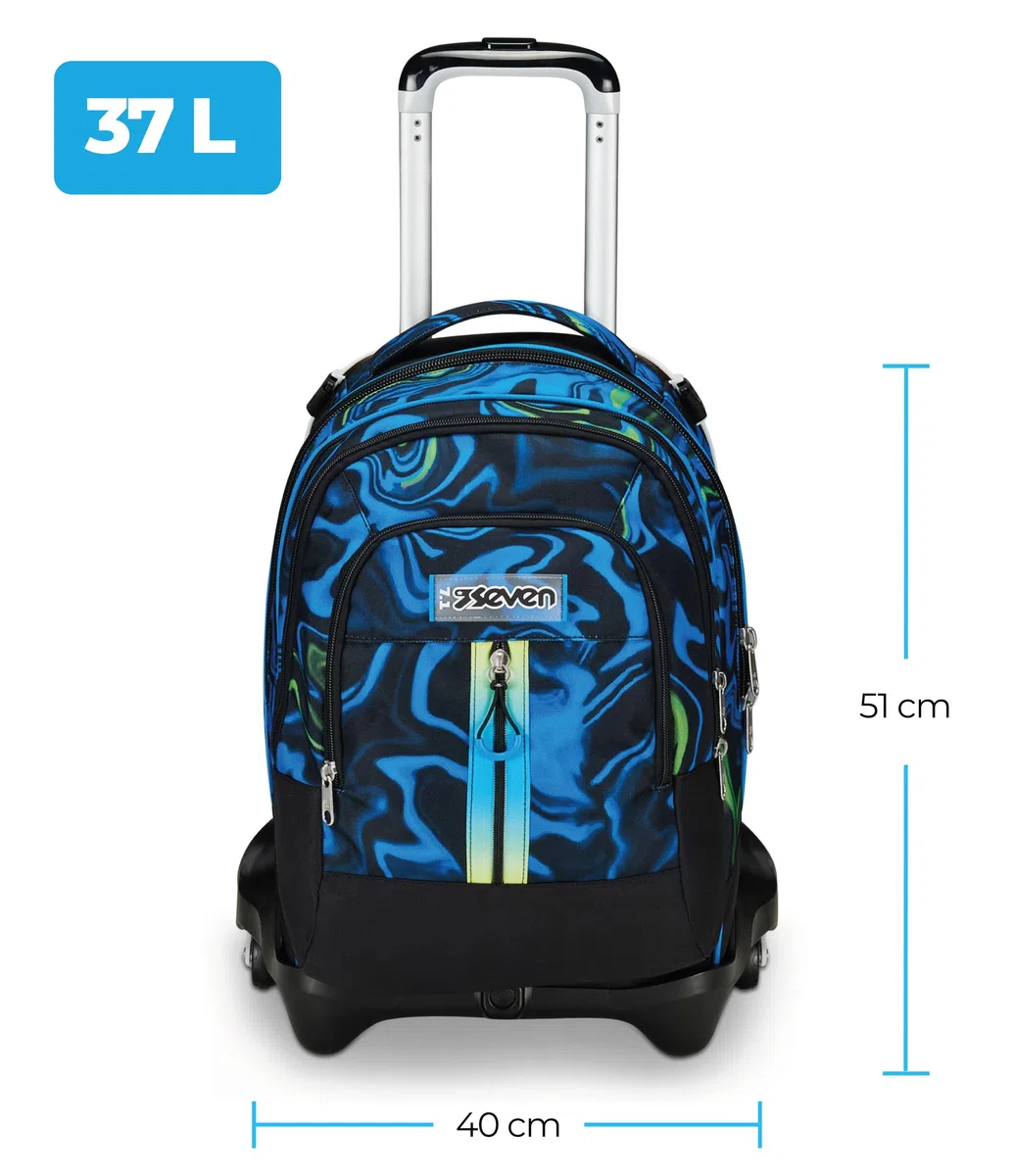 Seven Mochila escolar Detach con función trolley, mochila con ruedas, para escuela, deportes, ocio, a partir de 1er grado, 3 en 1, con compartimento para botella de agua, mochila pequeña, para niños