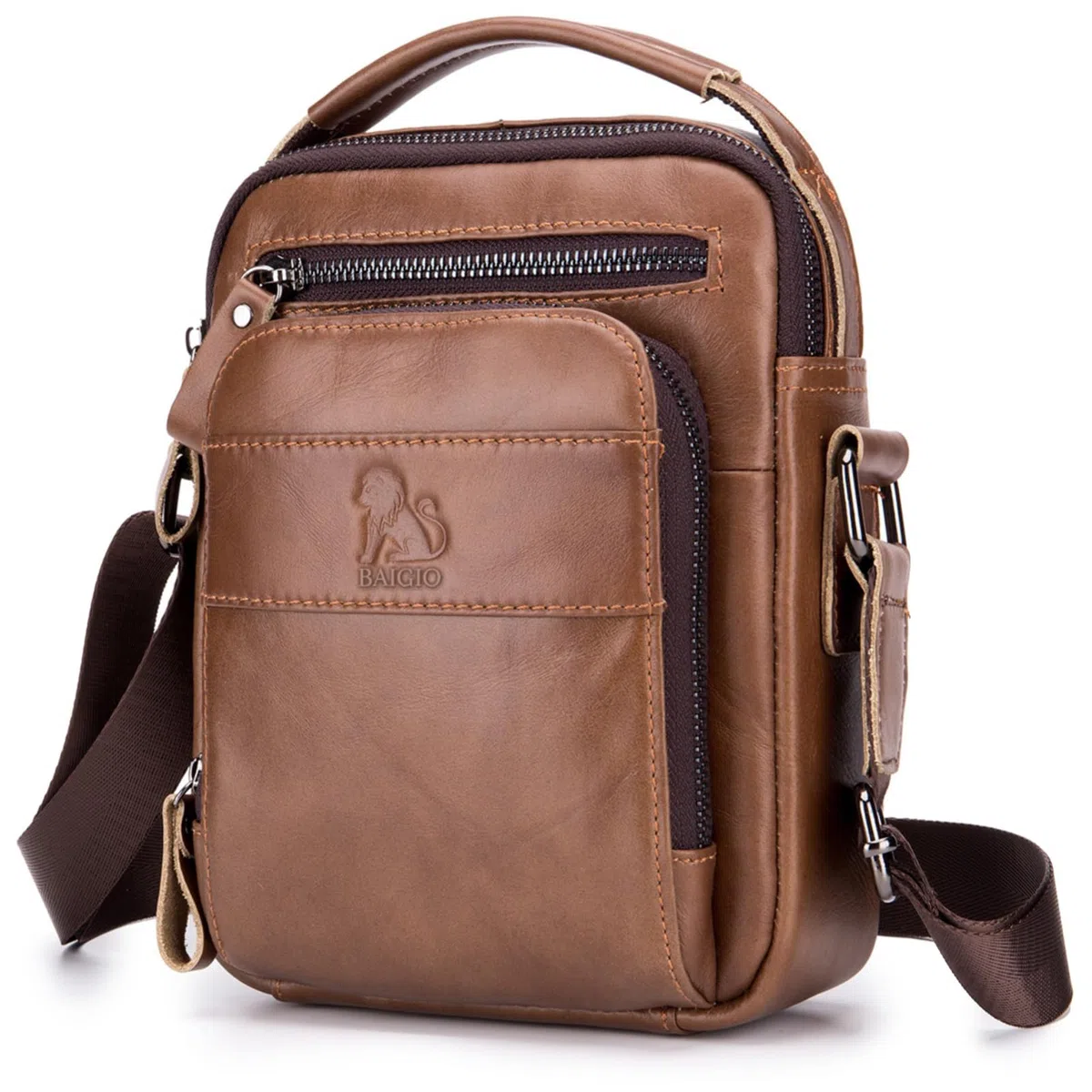BAIGIO Bolso Hombre Bandolera Cuero Vintage Bolso Mano Hombres Bolsos Hombre Pequeño con 5 Ranuras para Tarjetas Bolsa de Hombro para Negocios, Trabajo, Viaje, Vida Cotidiana
