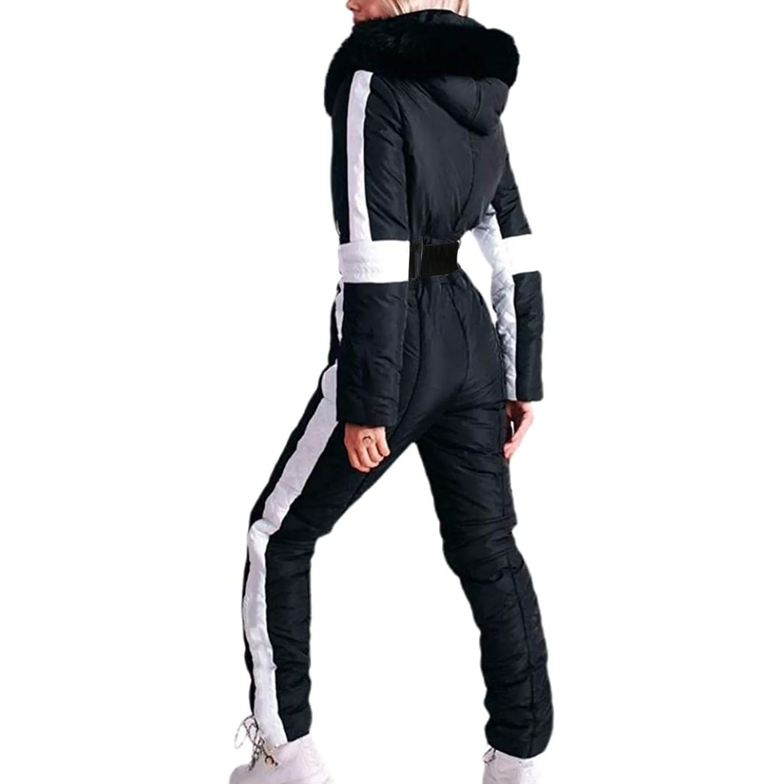 Traje de nieve para mujer, traje de esquí de una pieza, cálido, con capucha, mono largo con capucha, traje de nieve, pantalones de esquí, elegante, ropa de esquí, impermeable, snowboard para
