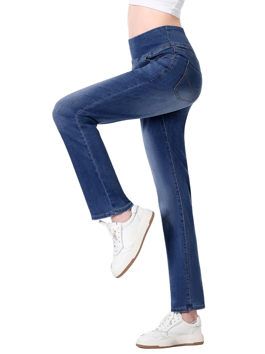 Vaqueros Elasticos Mujer, Classic Tapered Jean Push Up Cintura Alta con 4 Bolsillos Pantalones De Mezclilla Legging