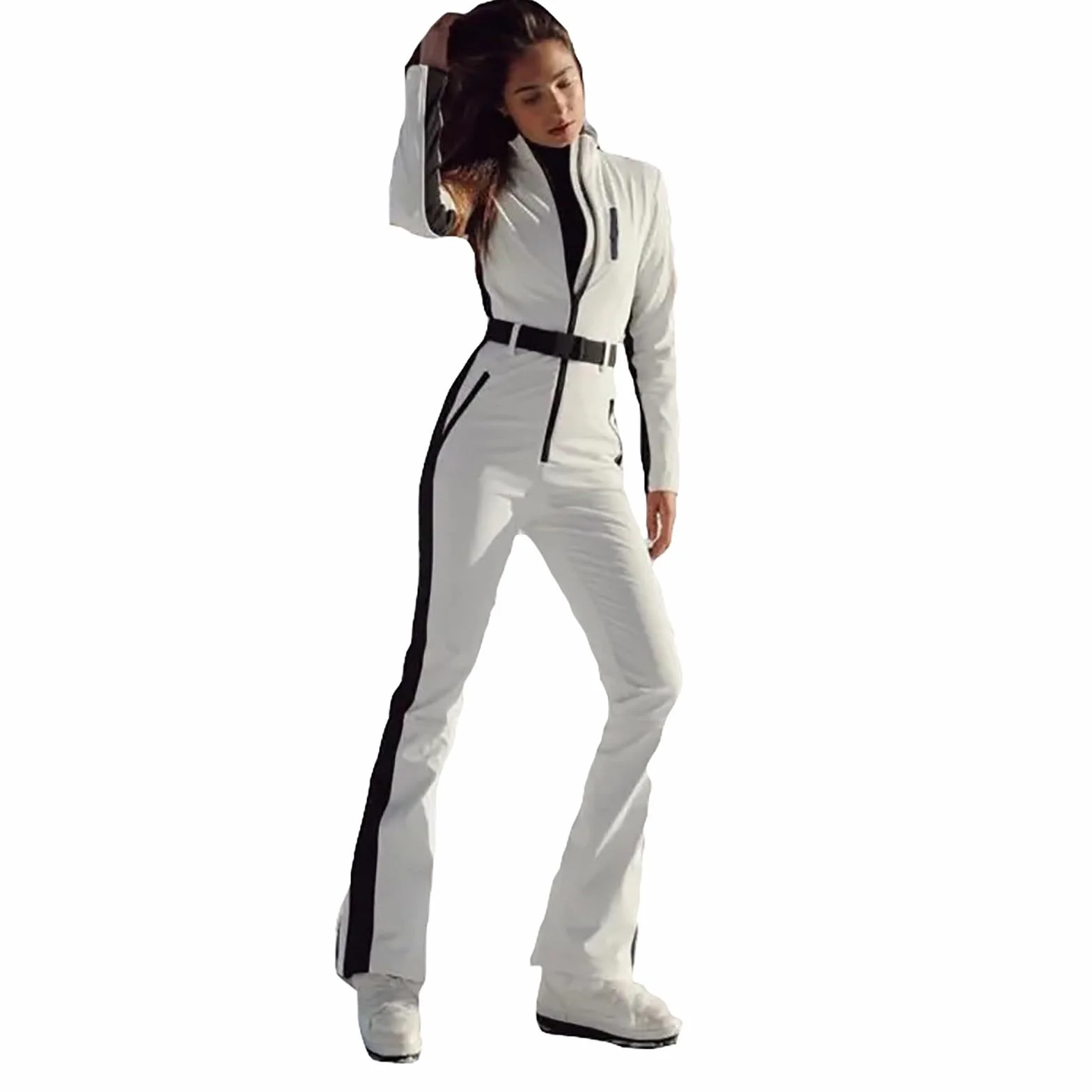 Traje De Esquí Mujer Cerca Del Cuerpo, Conjunto De Mujer Elegante Y Elegante Invierno, Pantalones De Esquí Flare 2025 Nueva Chaqueta Versátil Abrigo Con Cremallera Abrigos Al Aire Libre Deporte Mono