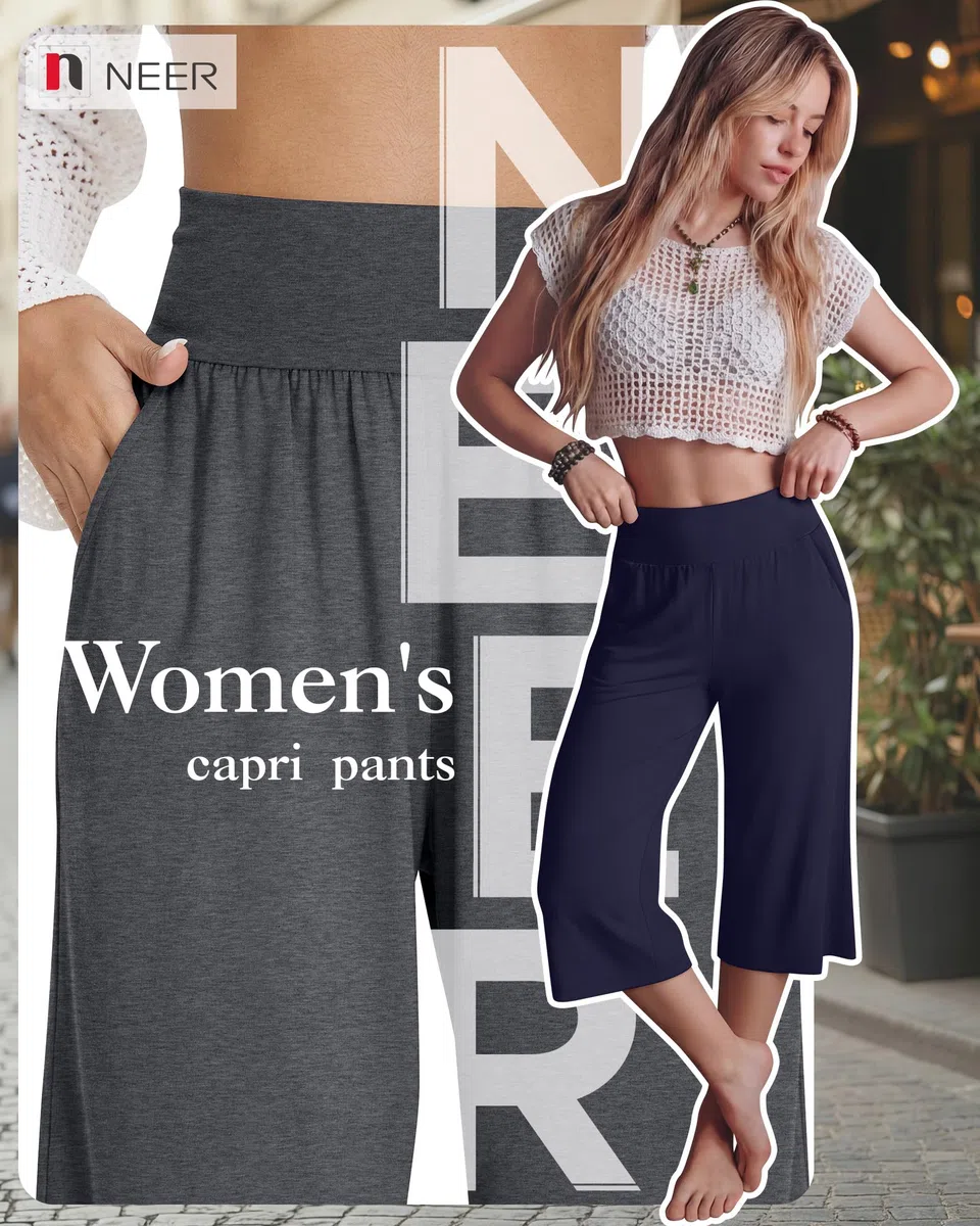 Neer Paquete de 3 Pantalones Capri de Mujer de Pierna Ancha y Cintura Alta, Estilo Cropped, Casuales y con Bolsillo.