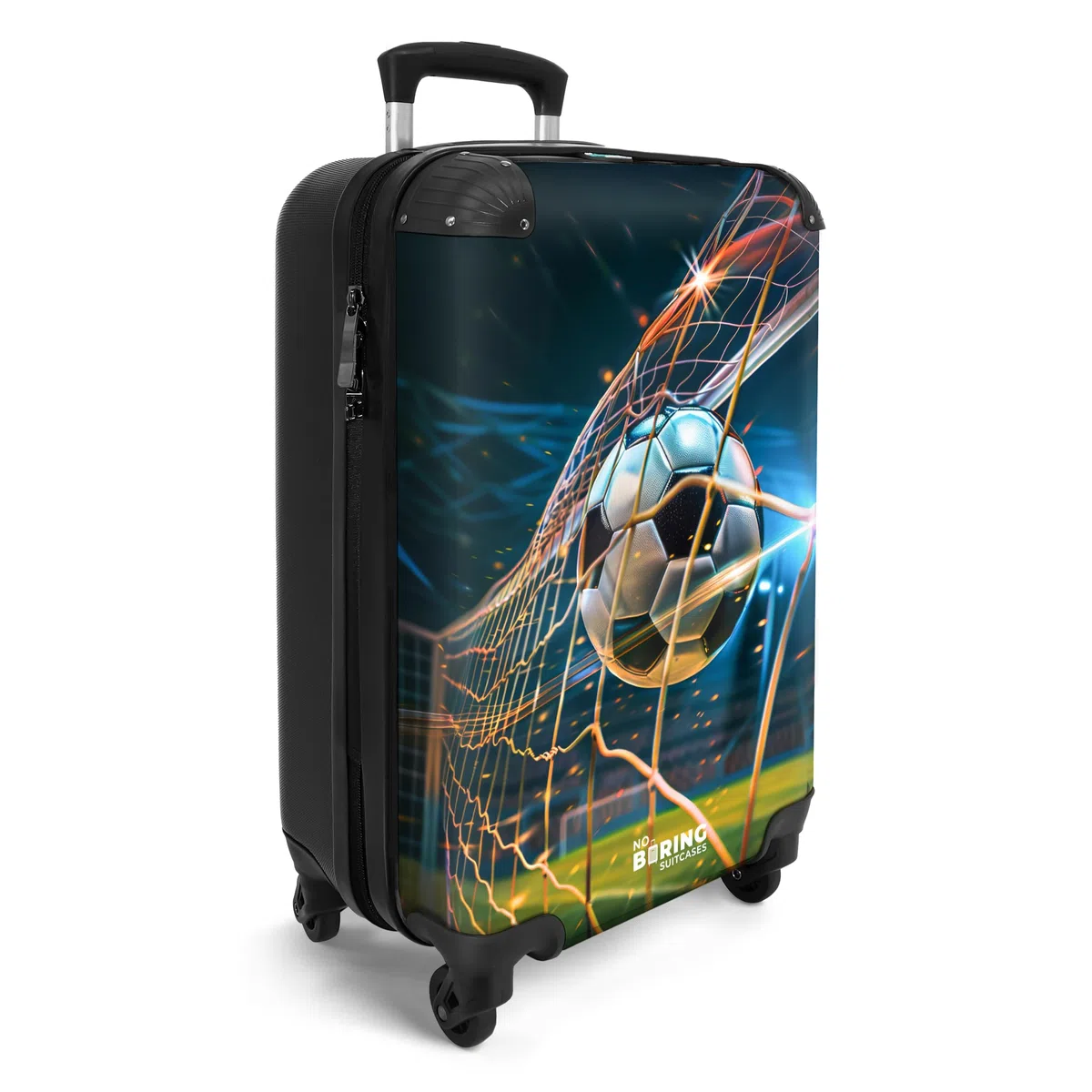 NoBoringSuitcases.com Maleta Infantil con Ruedas, Trolley de Viaje para Niño - Equipaje de Mano, Diseño Balón de Fútbol, Azul Oscuro (55x40x20 cm)