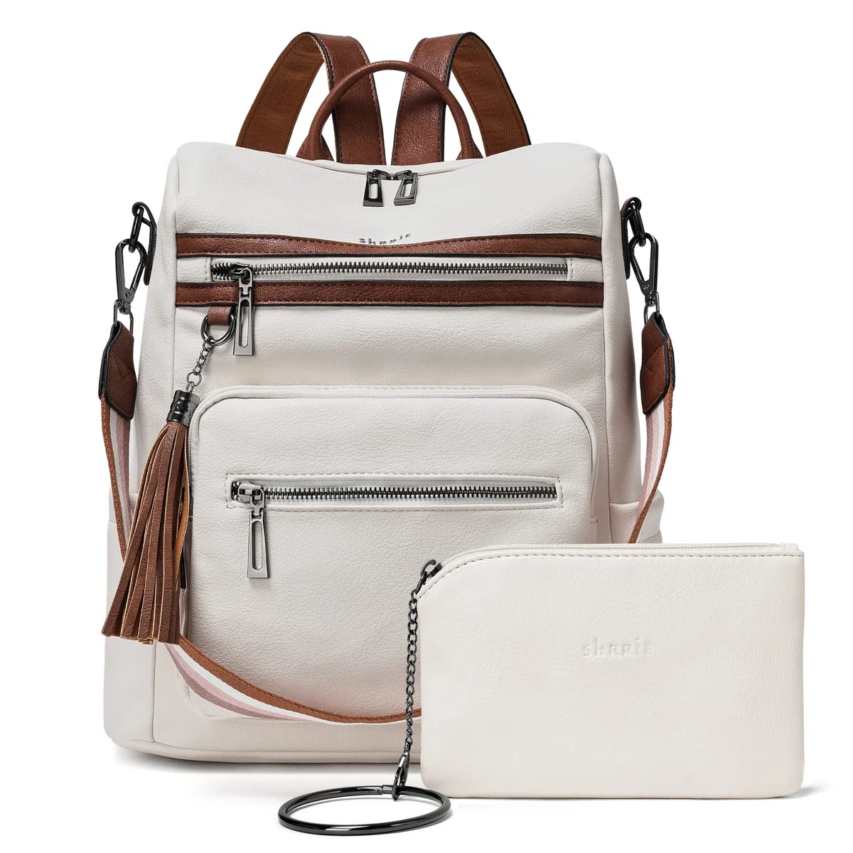 Shrrie Mochila Mujer, Bolso Mochila Antirrobo Mujer Impermeable Casual de Cuero, Mochilas de Viaje, Bolsa de Hombro Convertible con Pulsera Mochilas Daypack