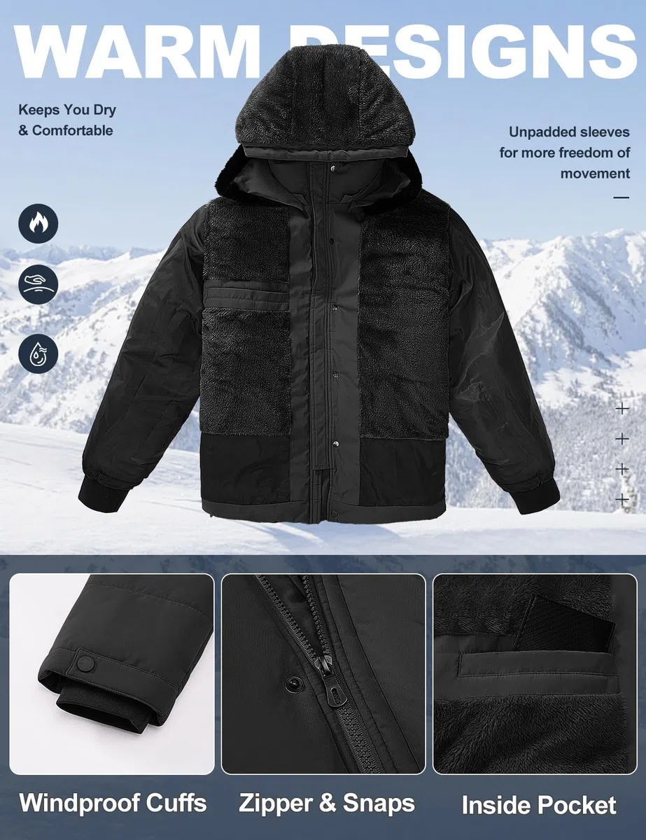 Tuopuda Abrigo Parka Térmico Hombre con Capucha Desmontable Chaqueta de Invierno para Hombre Parka Cortaviento con Cremallera