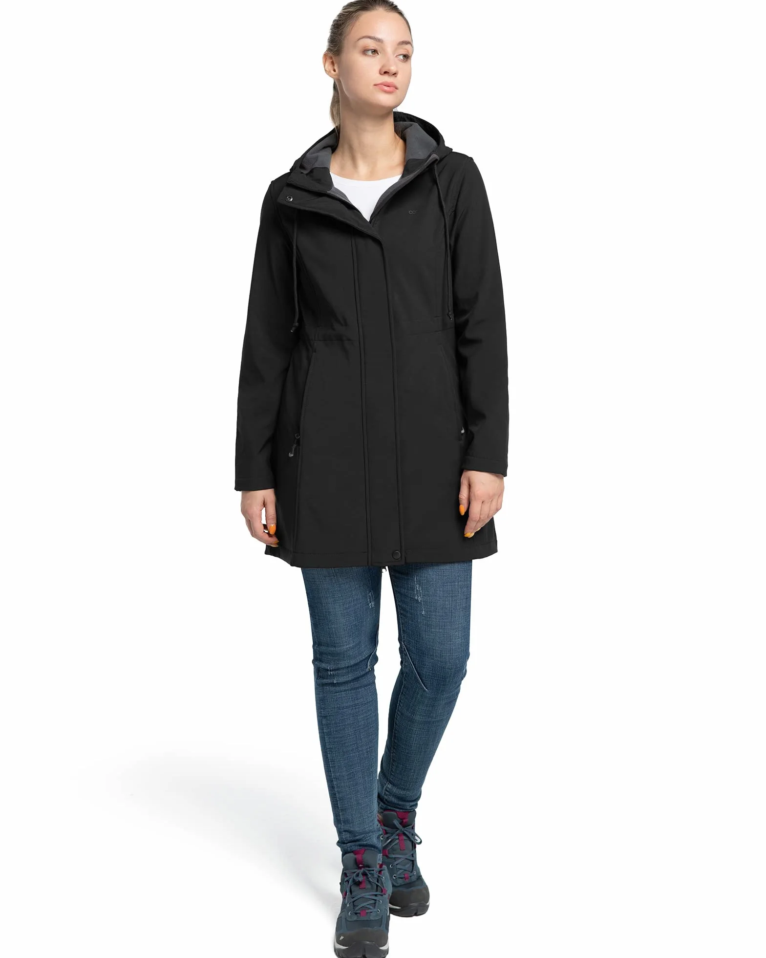 33,000ft Chaqueta Softshell Larga Impermeable Ligera para Mujer, Chaqueta de Lluvia con Capucha, Chaqueta Funcional Cortaviento, Actividades al Aire Libre Senderismo