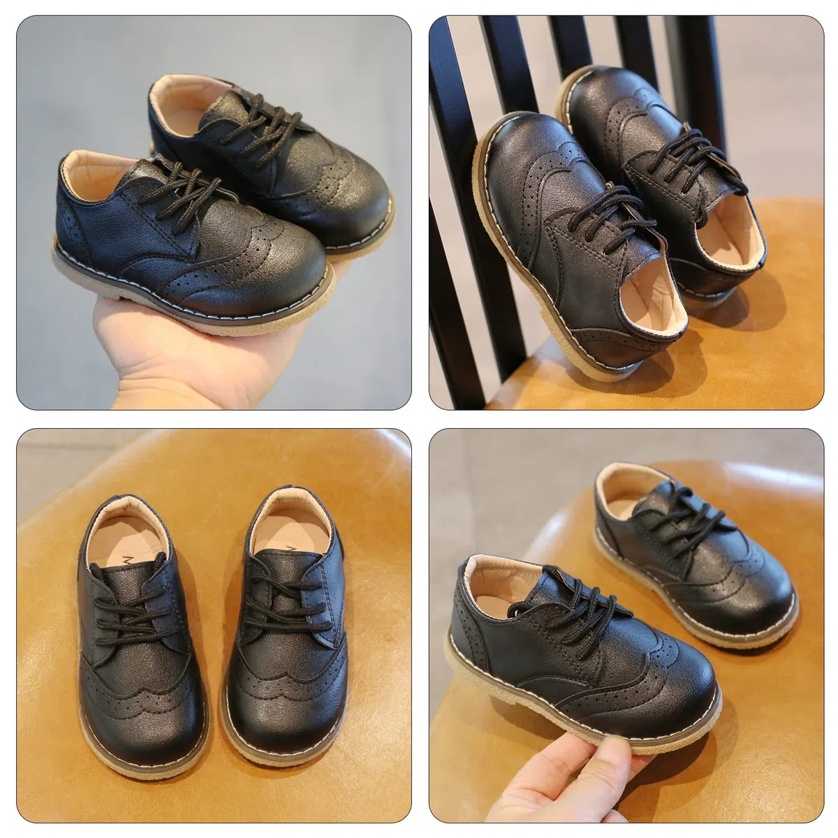 Panegy Zapatos de bebé niña de PU cuero zapatos con cordones bajos elegantes ligeros zapatos brogue casual con suela morbida para suela fiesta boda