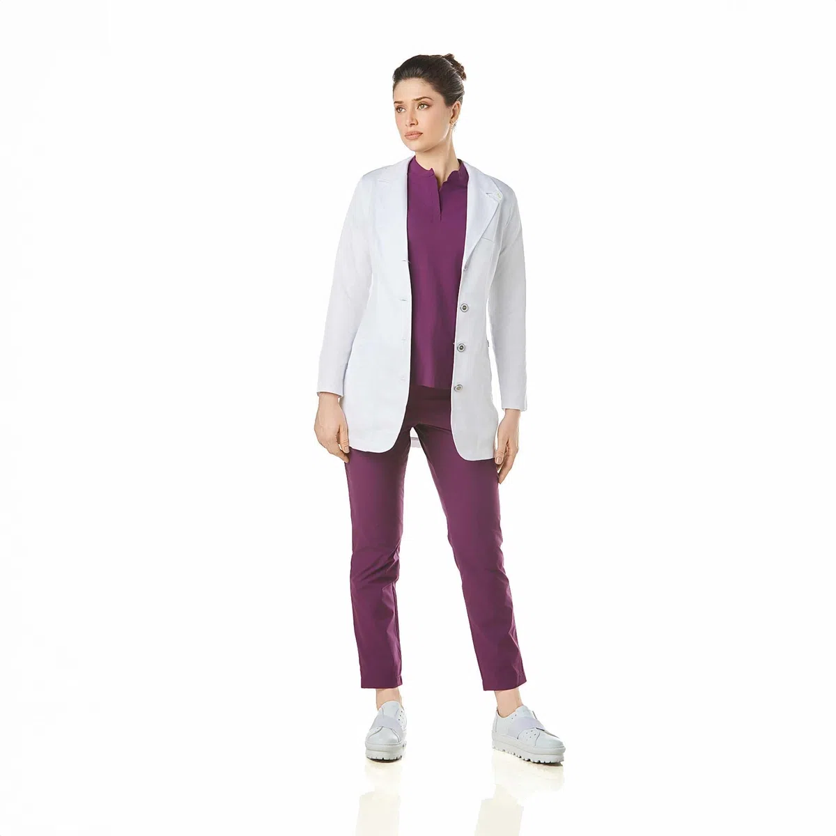 Bata Sanitaria De Trabajo Taylor Mujer Repelente Antibacterial Esterilizable Resistente Reutilizable Médico Doctora Laboratorio Escuela Farmacia Blanca