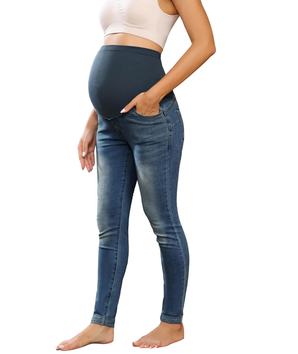 Maacie Pantalones de maternidad largos elásticos vaqueros para embarazo, cómodos vaqueros para primavera y verano