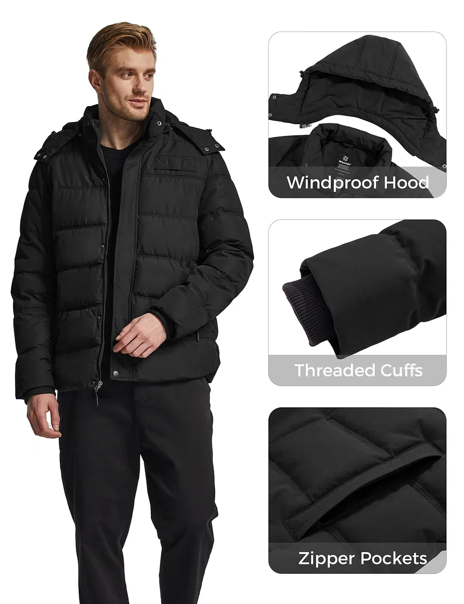 Wantdo Abrigos Cálido Invierno Abrigo Forro Polar Grueso Parka Casual Militar Exteriores Chaquetas Capucha Integrada Bolsillos Múltiples Hombre
