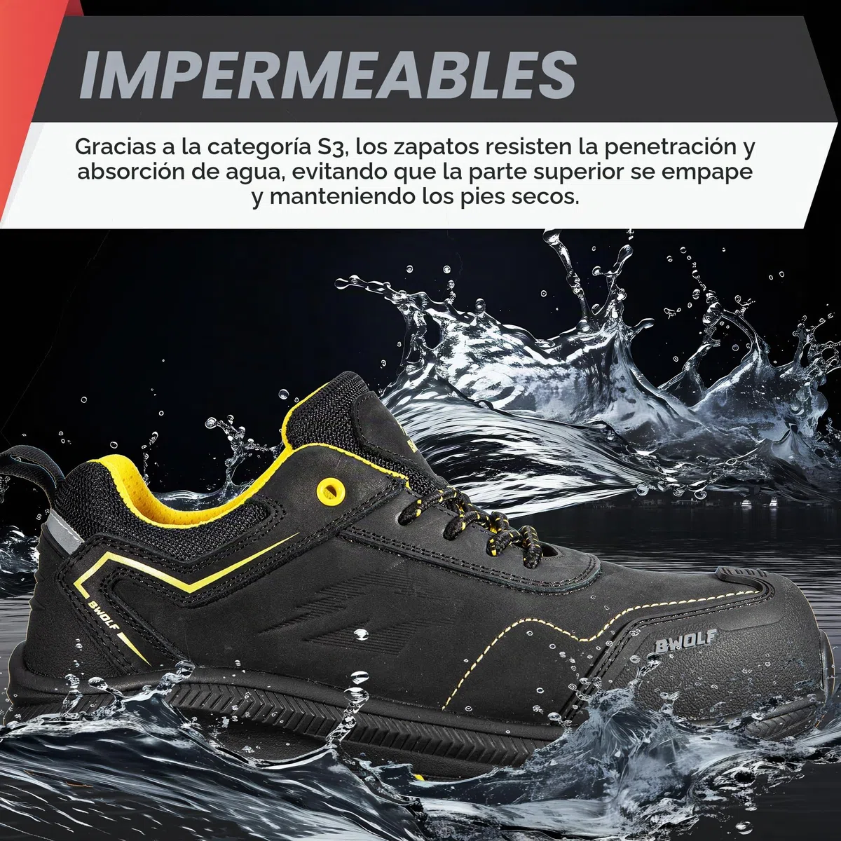 BWOLF Phoenix S3S Zapatos de trabajo para hombre S3 zapatos de seguridad para hombre S3 Nabuk impermeables, antideslizantes 4 x 4 Grip Tech, suela Ergo
