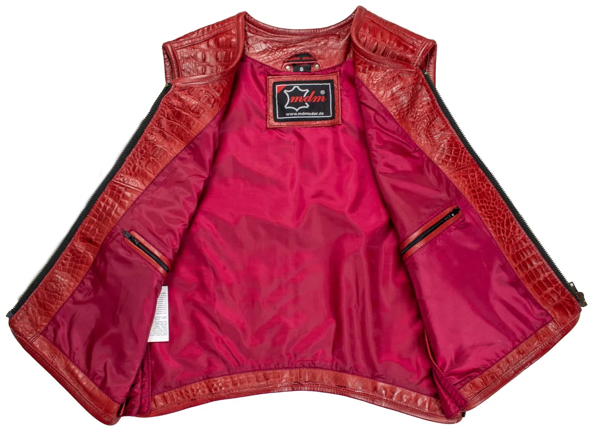 MDM Chaleco de piel para hombre en imitación de cocodrilo, color rojo
