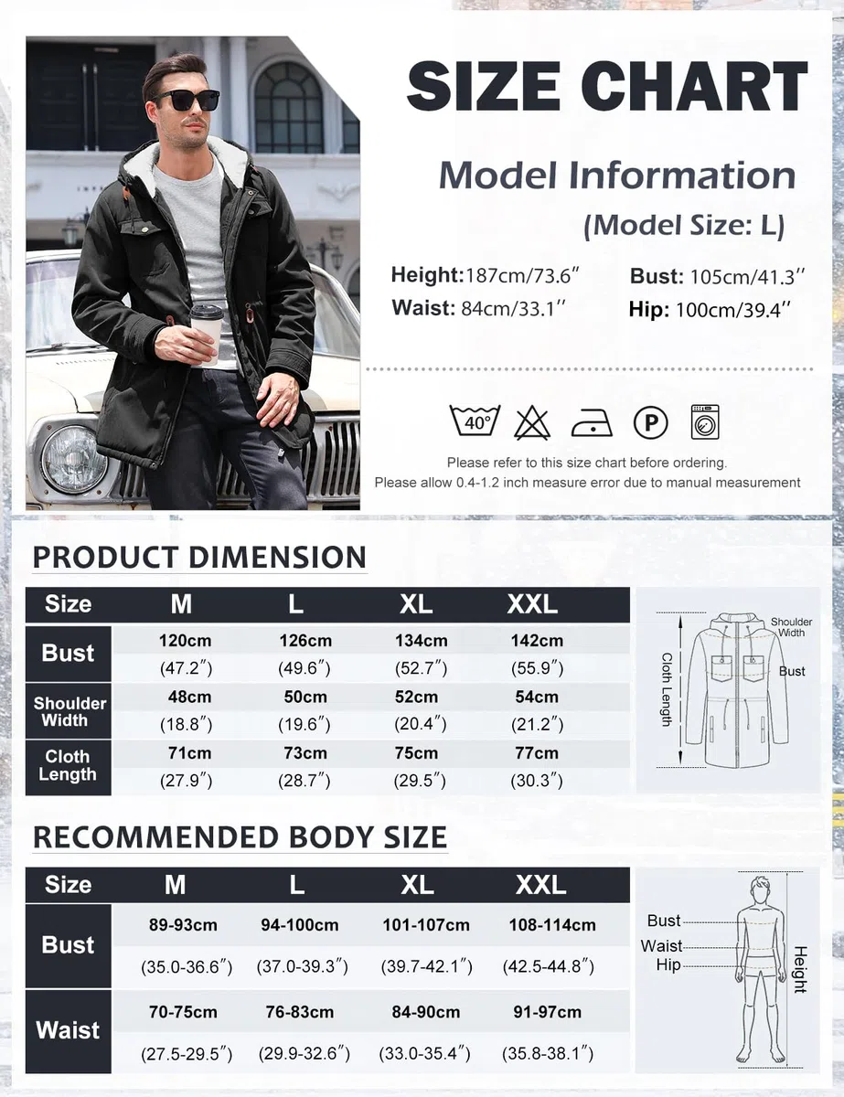 Parka Hombre Abrigo Invierno Con Forro Polar Chaqueta Cortaviento y Cálido con Capucha Largo Winter Jacket Chaqueta de Moda Pocket Coat