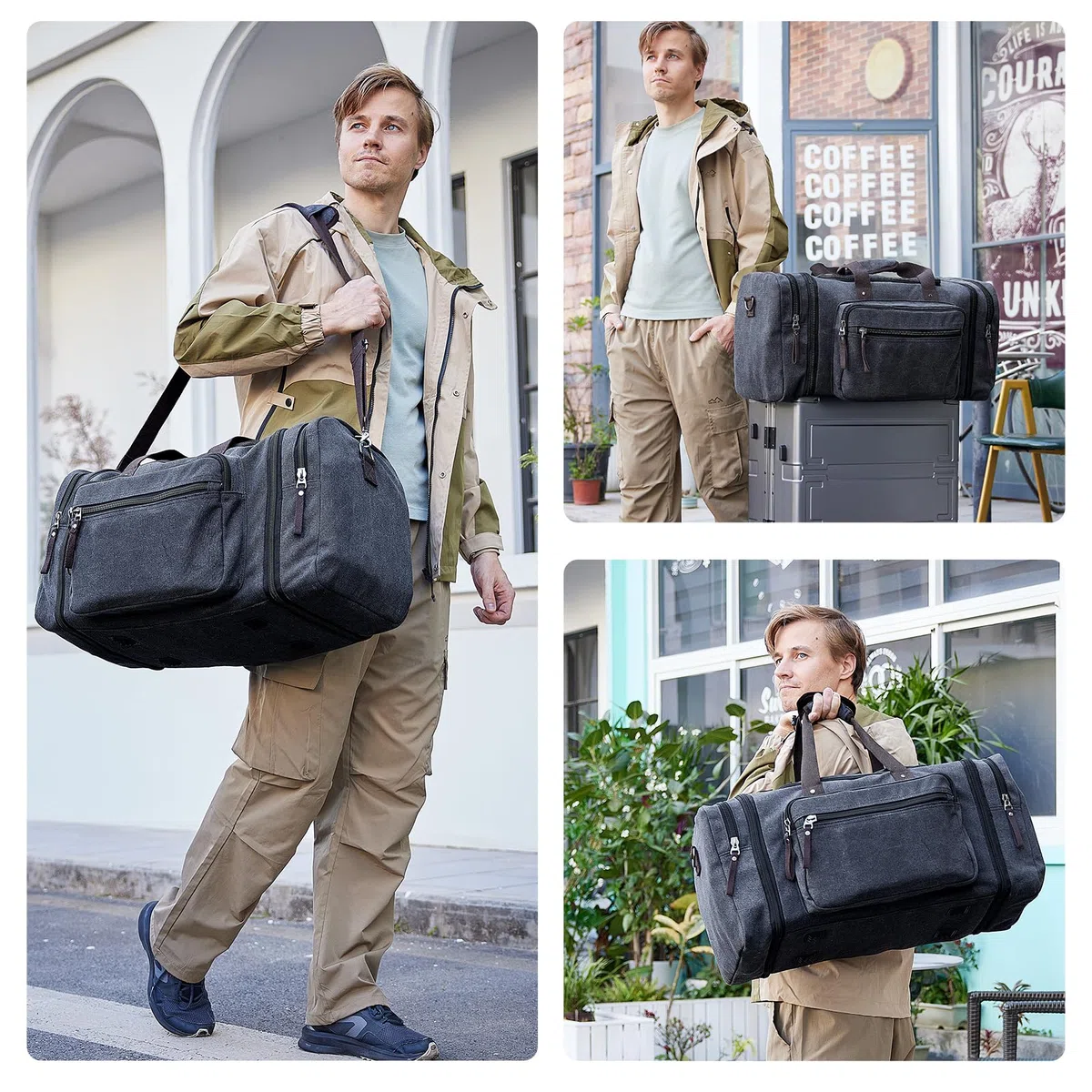 EKOROMIER 70L Bolsa de Viaje Grande de Lona para Hombre – Bolsa Weekend Expandible – Bolsa Extra Espaciosa para Vacaciones, Gimnasio y Viajes Largos