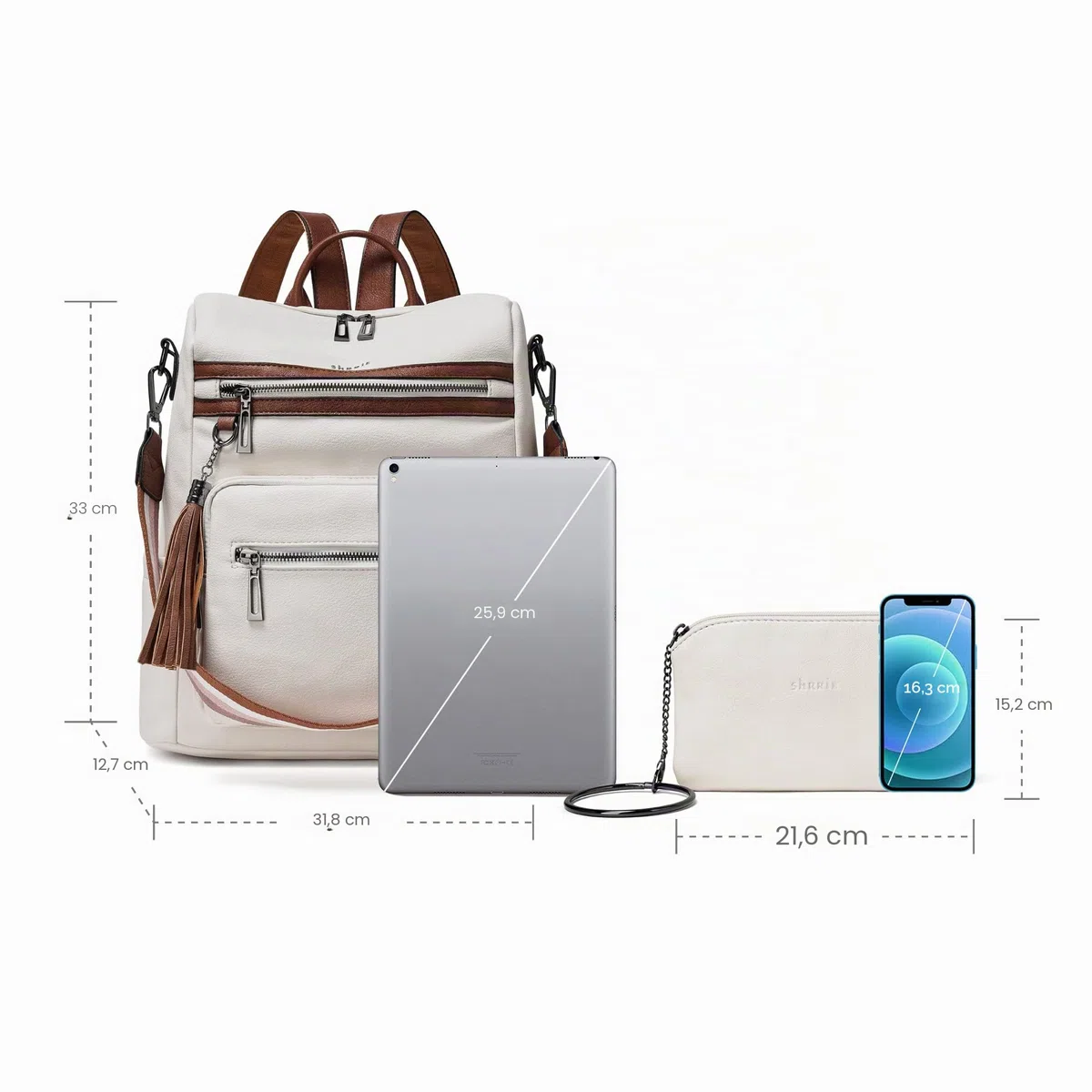 Shrrie Mochila Mujer, Bolso Mochila Antirrobo Mujer Impermeable Casual de Cuero, Mochilas de Viaje, Bolsa de Hombro Convertible con Pulsera Mochilas Daypack