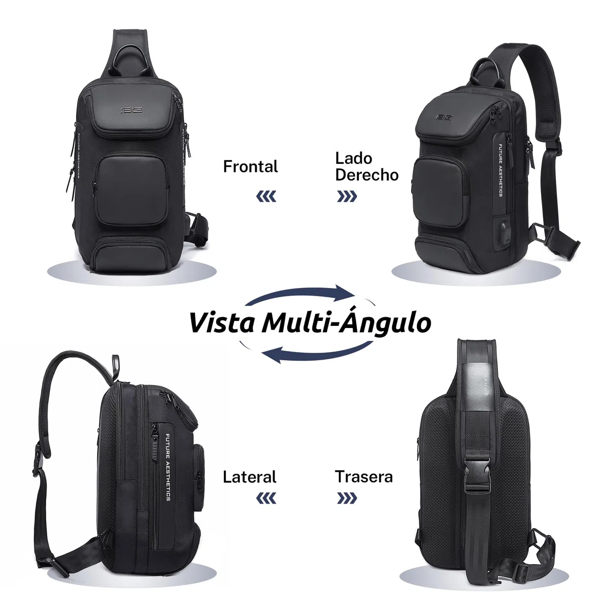 VARLIVOO Bolsos de Hombro para Hombre Bolsos Cruzados USB Port Sling Bag Bandolera Bolsa de Pecho Crossbody Bolsa Alta Capacidad Viajar Impermeable Poliéster Sling Backpack Negro