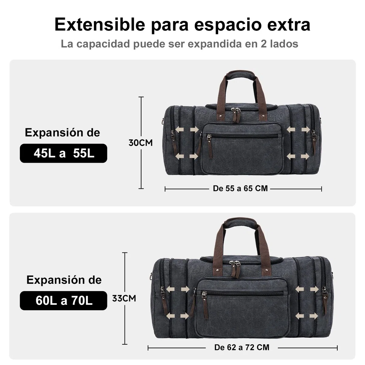 EKOROMIER 70L Bolsa de Viaje Grande de Lona para Hombre – Bolsa Weekend Expandible – Bolsa Extra Espaciosa para Vacaciones, Gimnasio y Viajes Largos