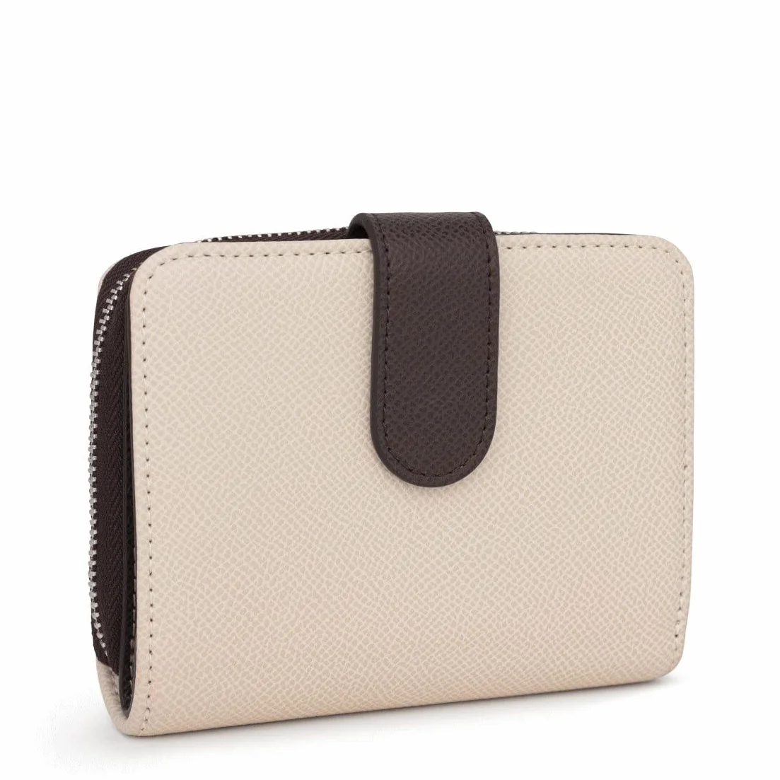 TOUS Cartera de Poliuretano con Efecto Saffiano en Marrón y Beige, Cierre Presión y Cremallera, Medidas 12 x 10 x 3 cm, Bonito y Chic, Colección Dubai