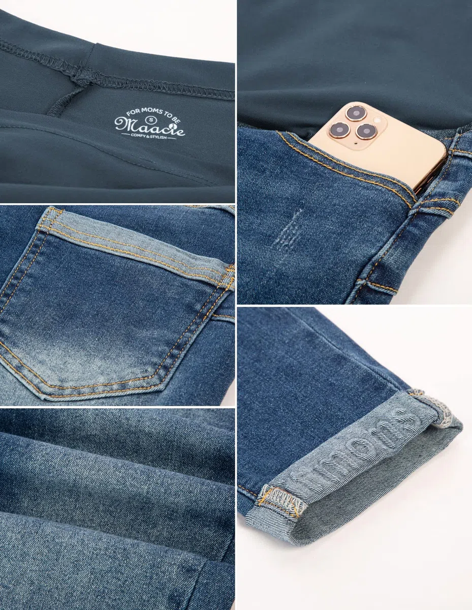 Maacie Pantalones de maternidad largos elásticos vaqueros para embarazo, cómodos vaqueros para primavera y verano