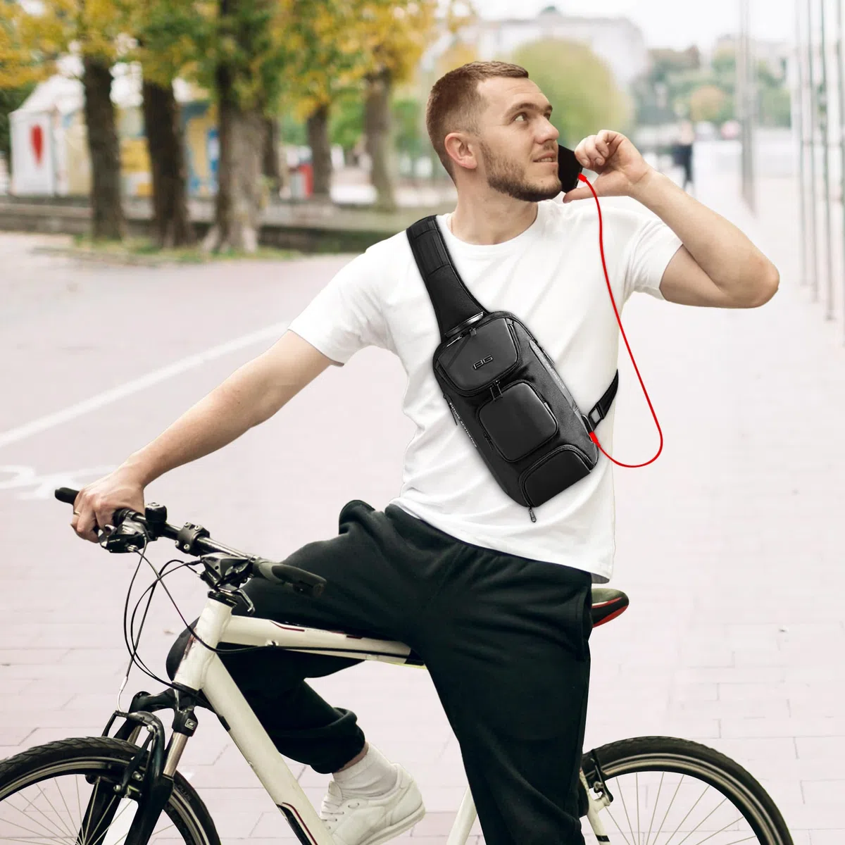 VARLIVOO Bolsos de Hombro para Hombre Bolsos Cruzados USB Port Sling Bag Bandolera Bolsa de Pecho Crossbody Bolsa Alta Capacidad Viajar Impermeable Poliéster Sling Backpack Negro