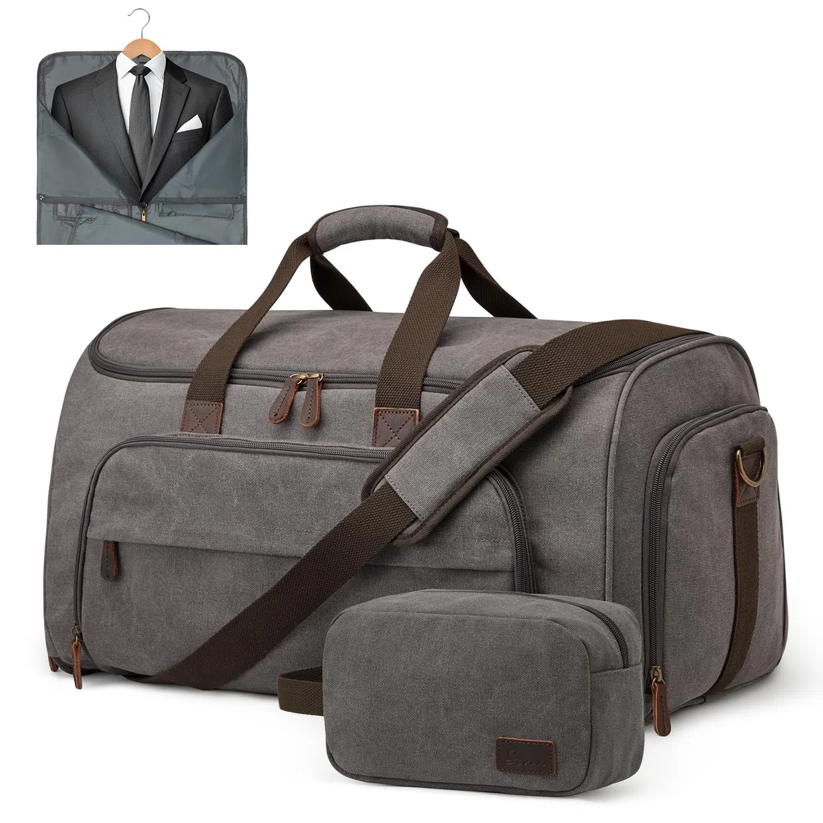 S-Zone Bolsa de Equipaje de Mano para Viajes, Bolsa de Ropa Convertible, Bolsa de Viaje, Bolsa de Traje para Hombres y Mujeres, 2 en 1, Maleta Colgante, Bolsa de Viaje de Negocios con Neceser, Gris