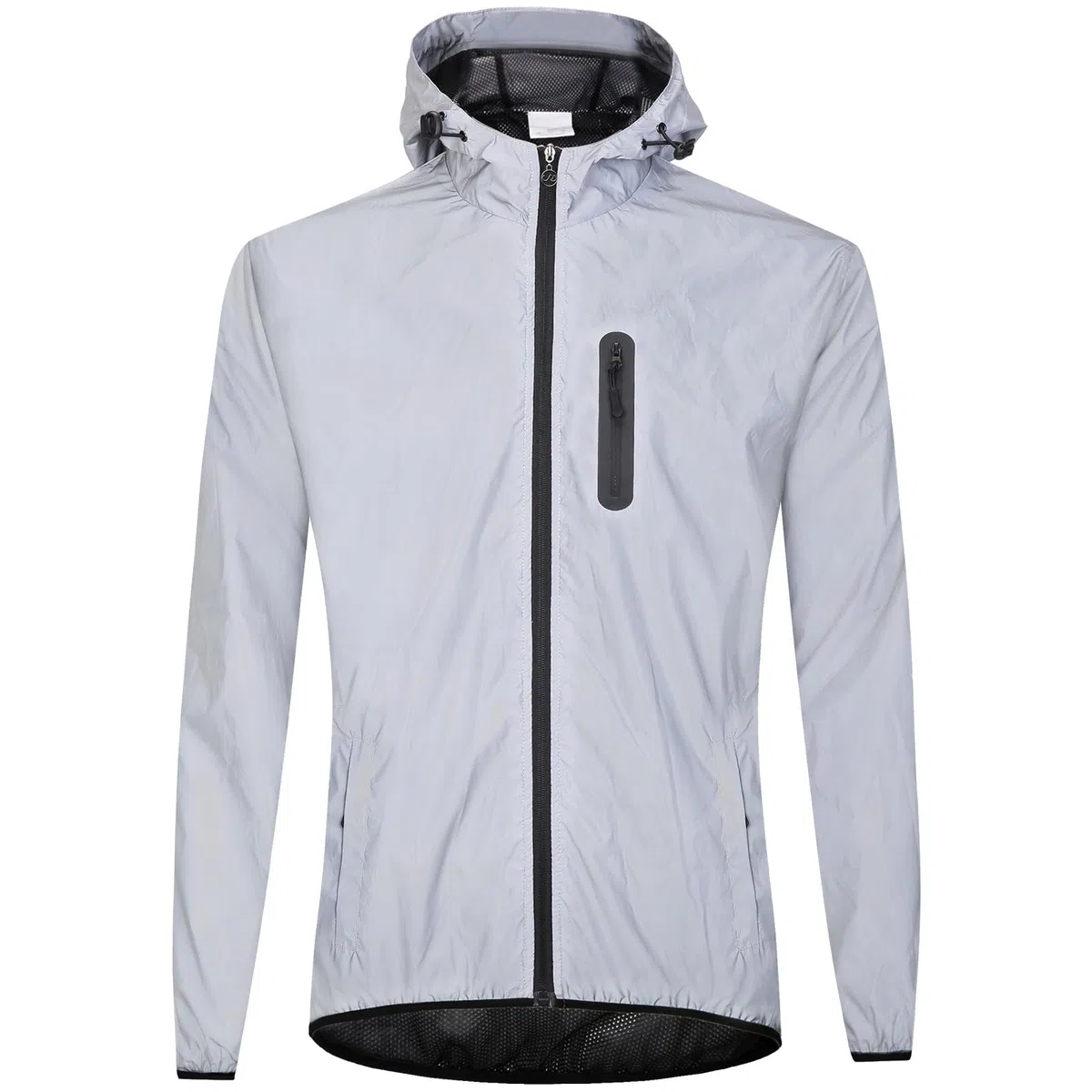 Reflectante Chaqueta Cortavientos para Mujer, Hombres Impermeable Transpirable Totalmente Chubasquero con Capucha & Bolsillos, para Bici, Patinete, Correr