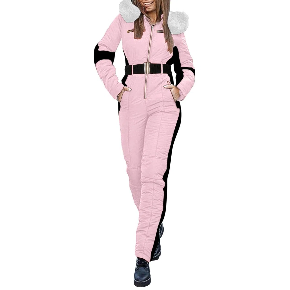 Mono de esquí para mujer, ajustado, alto, con cremallera, elegante, aislado, de una pieza, versátil, casual, cómodo, aislado, para invierno