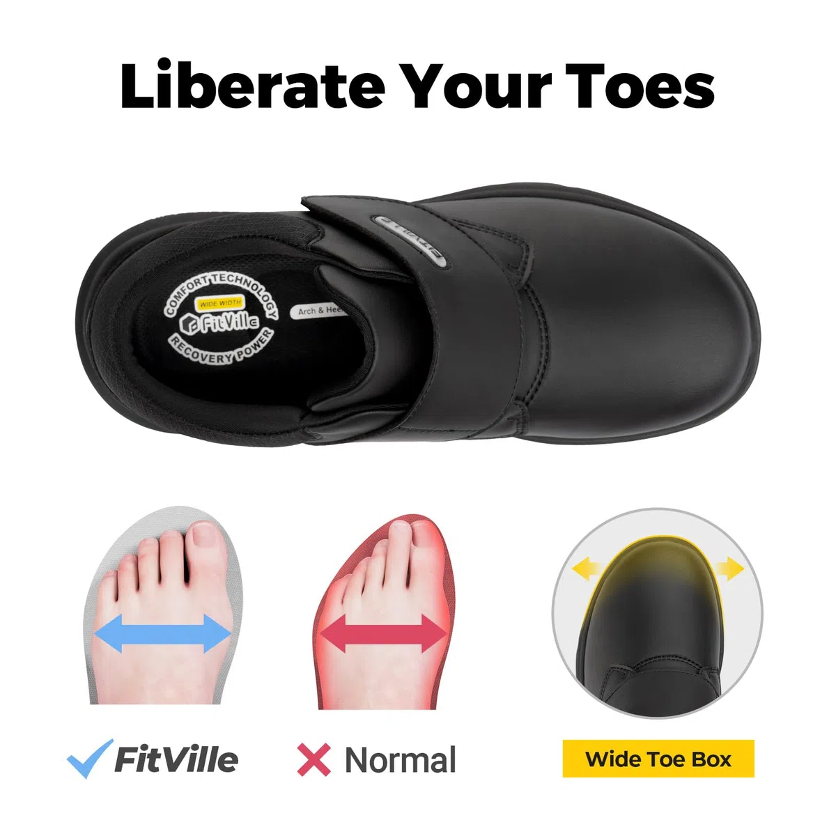 FitVille Zapatos de Piel para Hombre con Puntera Ancha Zapatillas Cómodas para Caminar Ajustables para Pies Sensibles