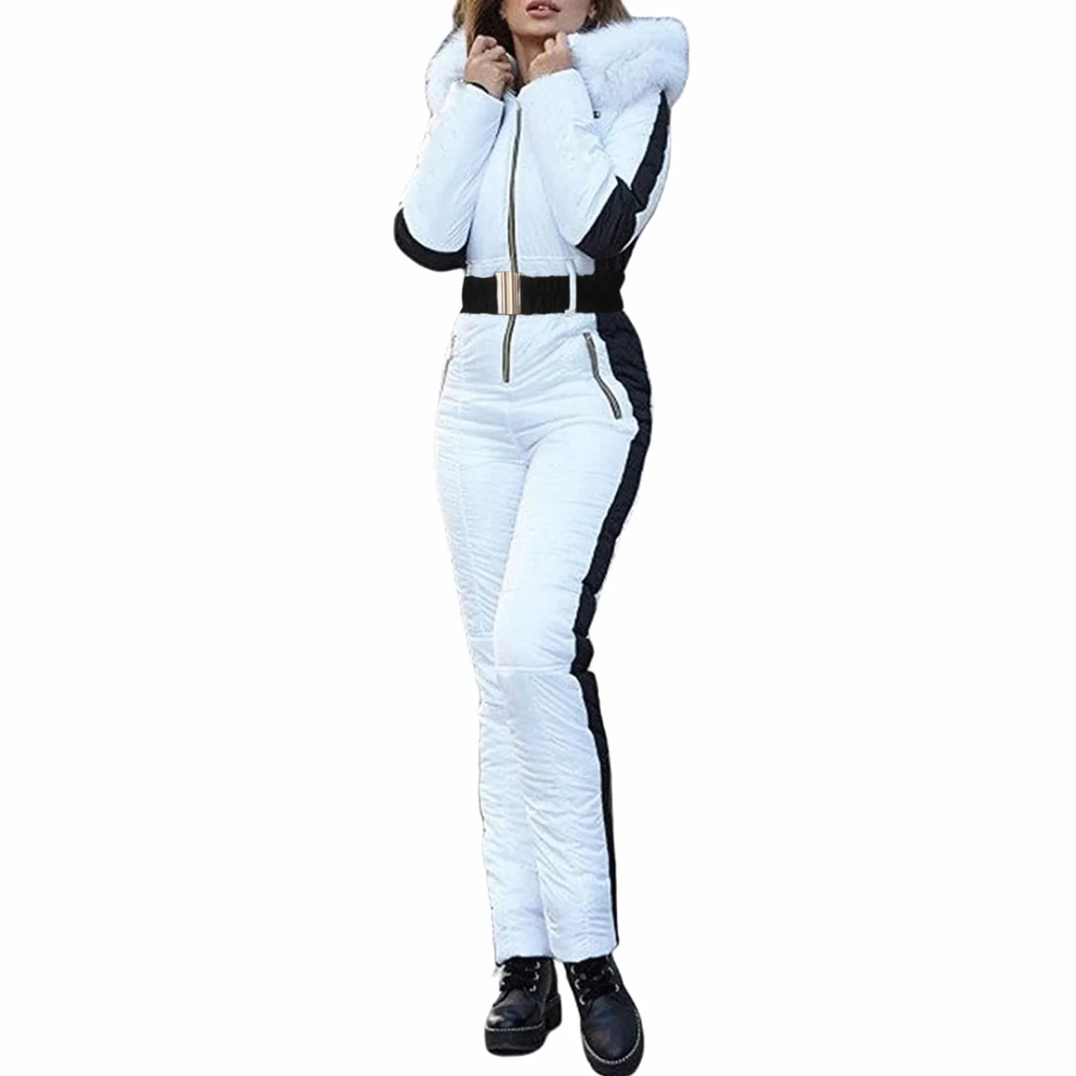 Traje de nieve para mujer de una pieza cálido, traje de esquí para mujer, chaqueta de snowboard con capucha de piel y guantes, mono de esquí, impermeable, 2022, nueva moda traje de nieve de una pieza