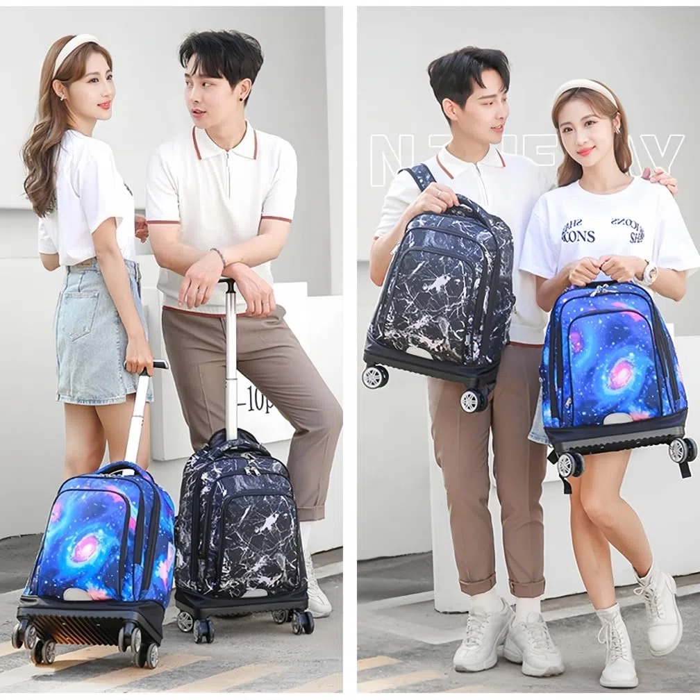 Mochilas Escolares con Ruedas Bolsas Escolares Trolley Mochilas Niños Niñas para Viajes y Escuela, Geométrico