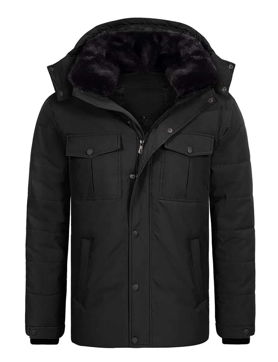 Tuopuda Abrigo Parka Térmico Hombre con Capucha Desmontable Chaqueta de Invierno para Hombre Parka Cortaviento con Cremallera
