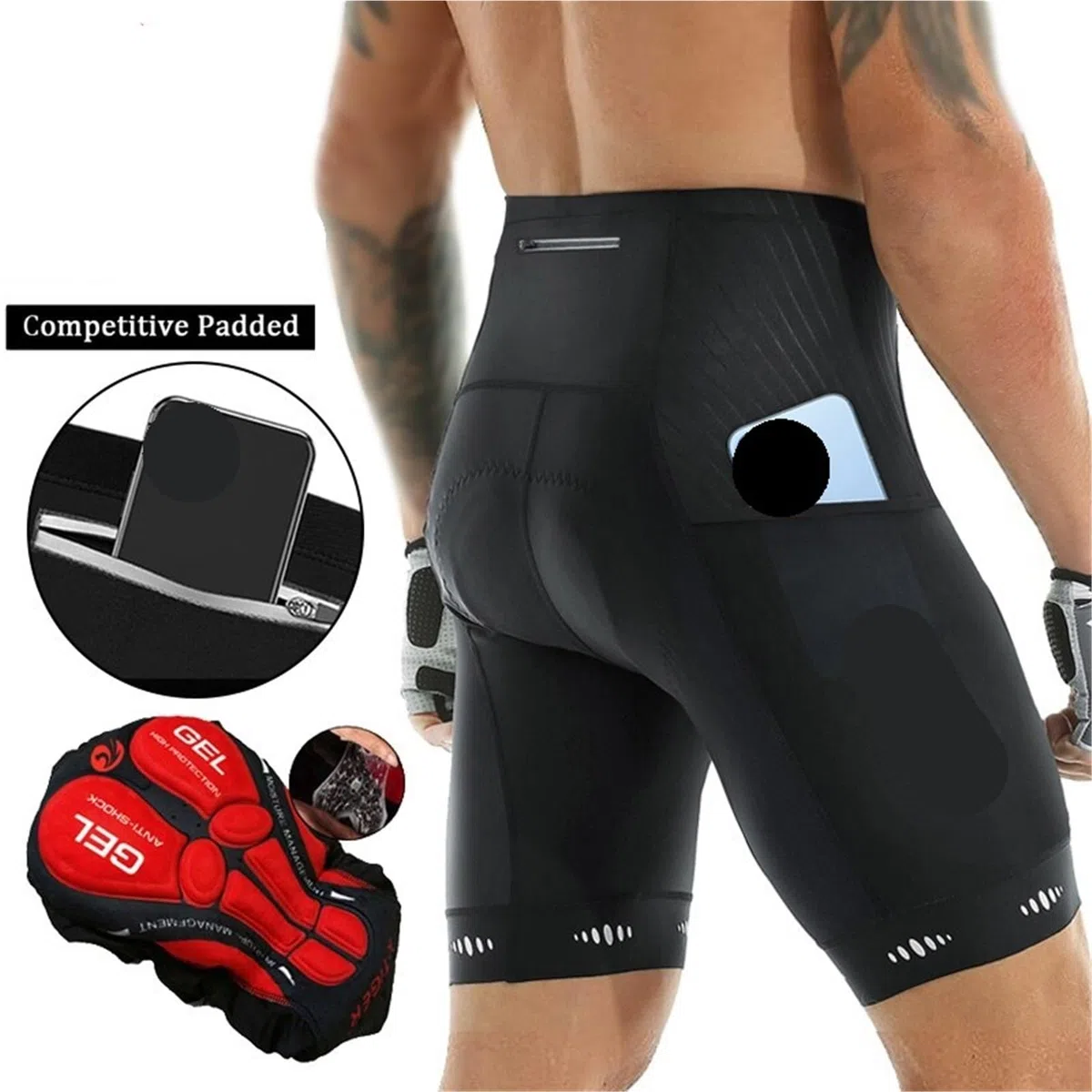 Pantalones Cortos De Ciclismo Pantalones Cortos de Ciclismo for Hombre con Bolsillo Trasero y Acolchado de Gel 5D for Ciclismo de montaña y Carretera. Mallas Cortas.(Bicycle Bib Shorts,XL)