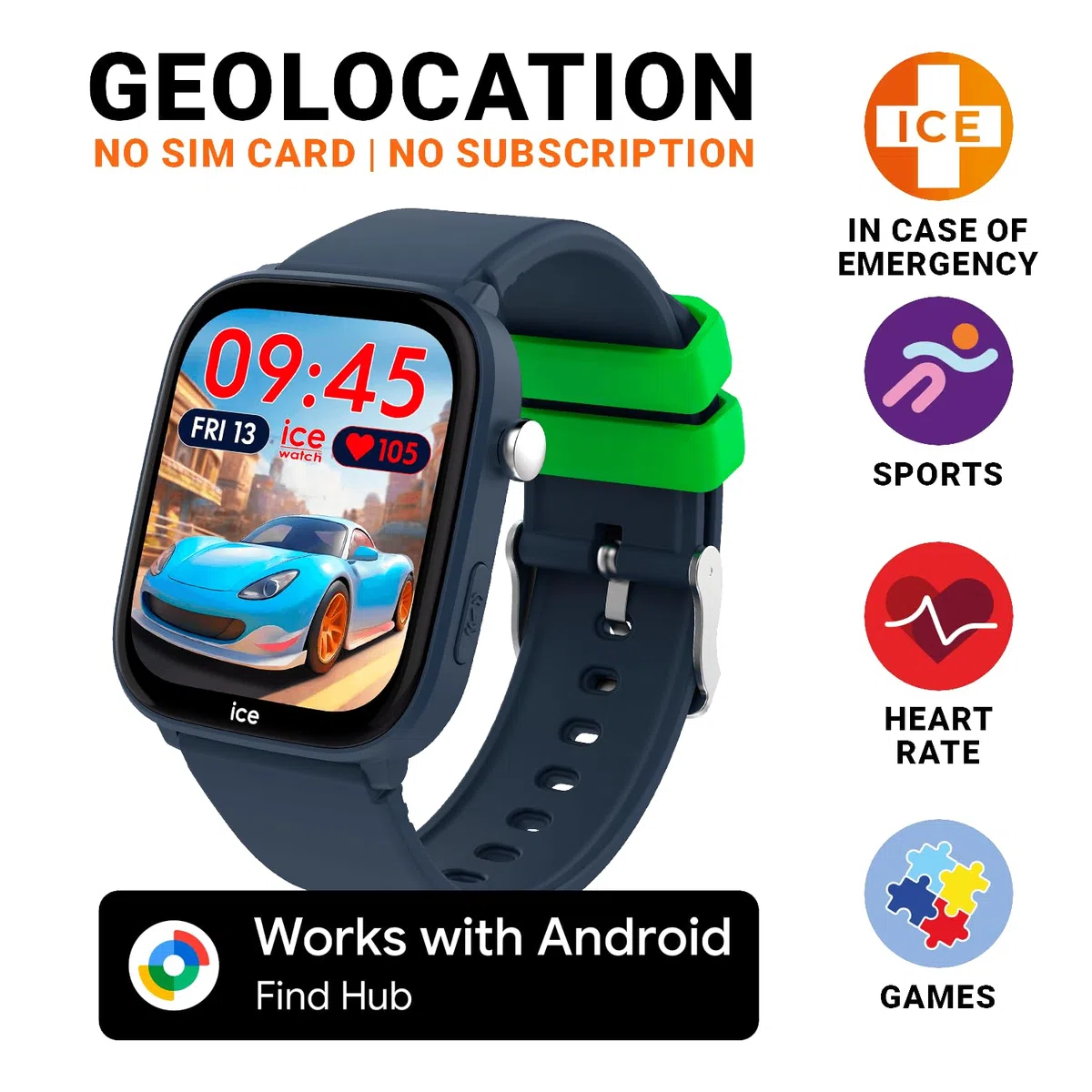 ICE-WATCH - Ice Smart Junior FH Blue - Reloj Conectado geolocalizable Azul para Niño con Correa de Silicona - 025680 (36mm Pulgadas) - Localización geográfica a través de la aplicación Find HUB