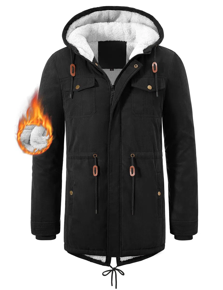 Parka Hombre Abrigo Invierno Con Forro Polar Chaqueta Cortaviento y Cálido con Capucha Largo Winter Jacket Chaqueta de Moda Pocket Coat