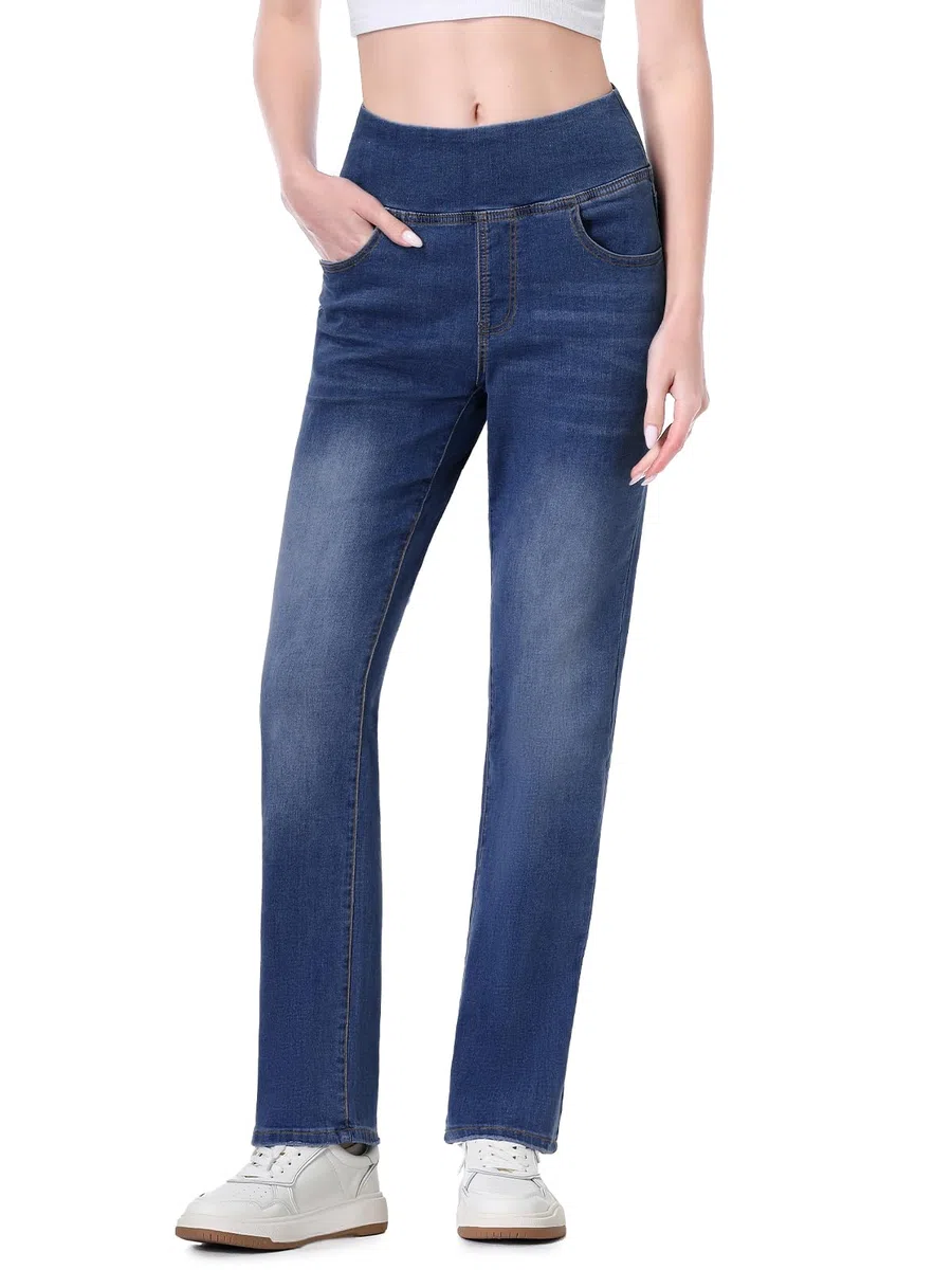 Vaqueros Elasticos Mujer, Classic Tapered Jean Push Up Cintura Alta con 4 Bolsillos Pantalones De Mezclilla Legging