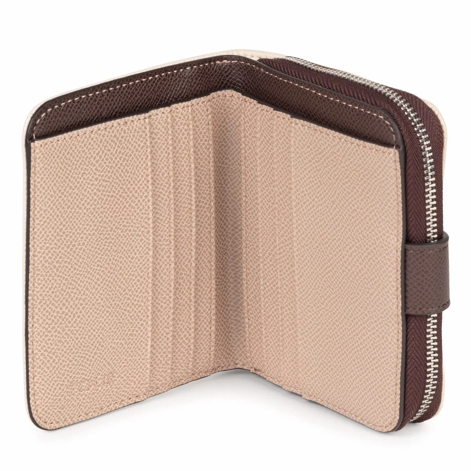 TOUS Cartera de Poliuretano con Efecto Saffiano en Marrón y Beige, Cierre Presión y Cremallera, Medidas 12 x 10 x 3 cm, Bonito y Chic, Colección Dubai