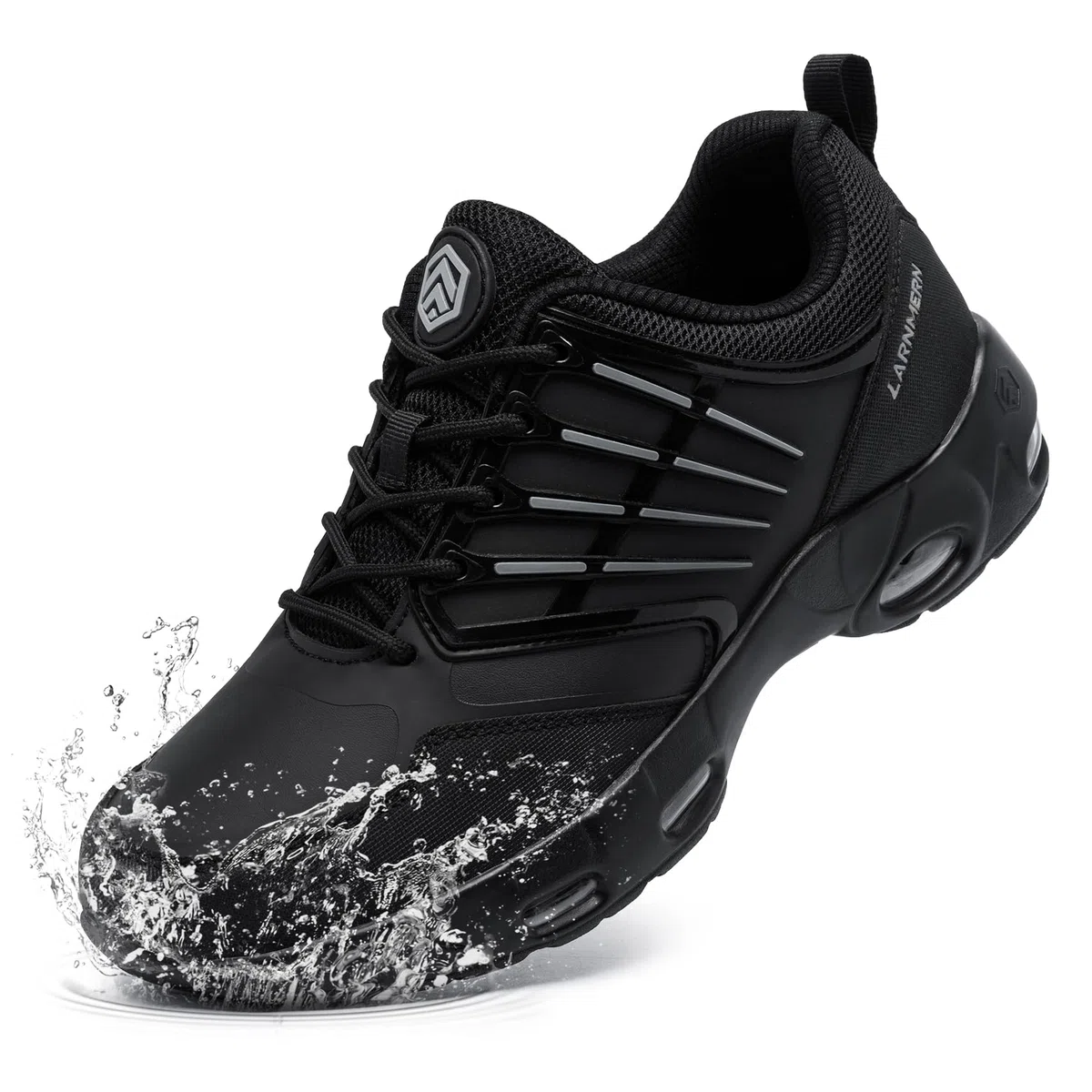 LARNMERN Zapatillas de Cocina Hombre Zapatos de Trabajo Hostelería Calzado Antideslizante sin Puntera (Negro PU,43)