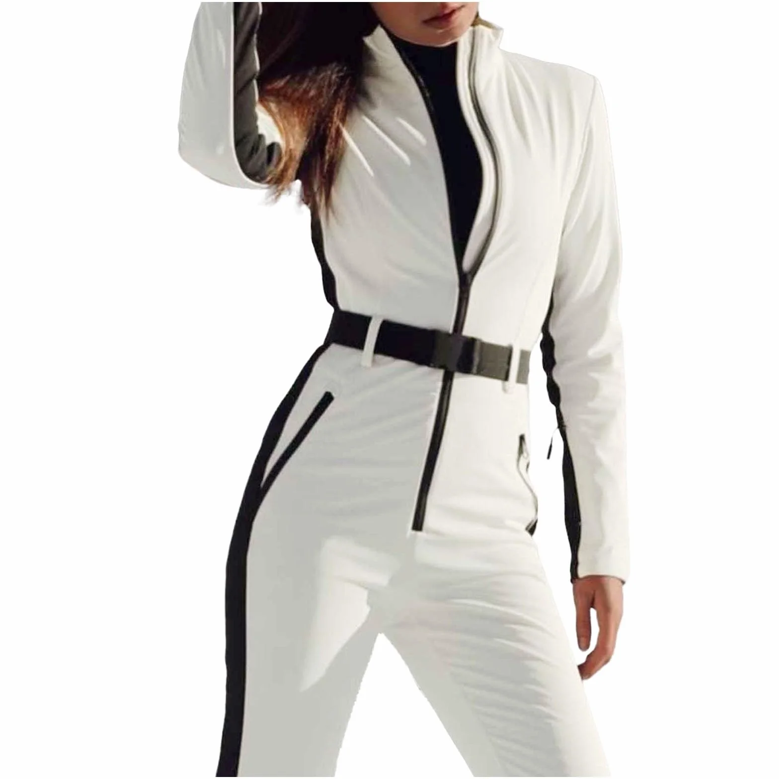 Conjunto de esquí deportivo para mujer, traje de nieve, cálido, traje de snowboard impermeable, completo de nieve, elegante, con cremallera de manga larga, monos para después del esquí