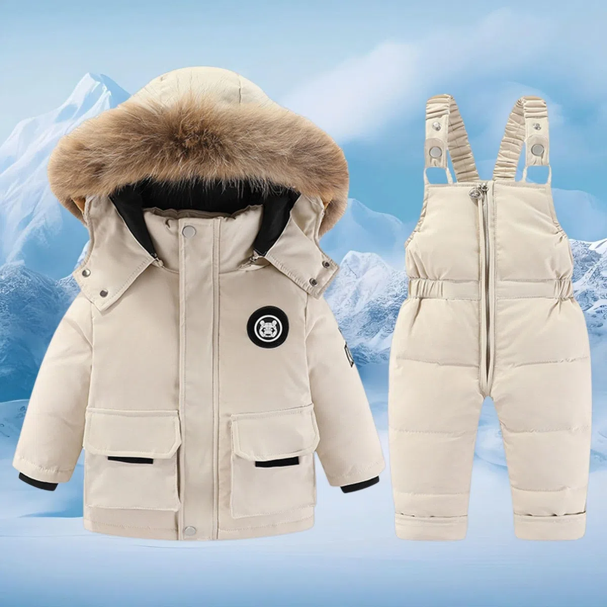 Generisch Traje de nieve para niña con aislamiento acolchado de dos piezas para invierno, térmico, con mono para clima frío