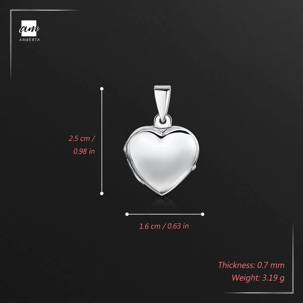 Amberta - Medallón de plata de ley 925 con colgante de diferentes formas para mujer, para fotos y piedras preciosas