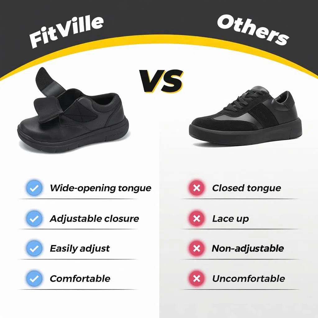 FitVille Zapatos de Piel para Hombre con Puntera Ancha Zapatillas Cómodas para Caminar Ajustables para Pies Sensibles