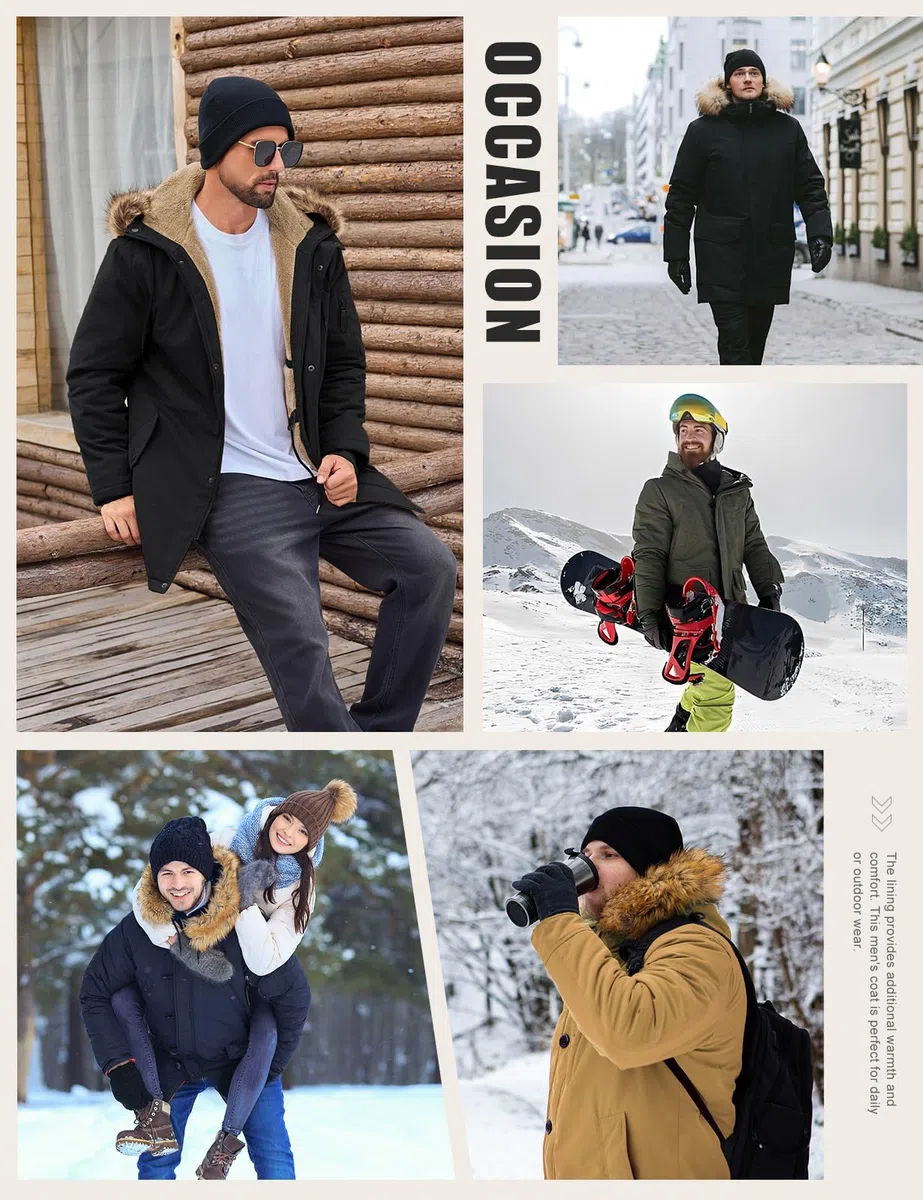 Xnova Abrigo Largo Hombre Invierno Chaqueta Parka con Forro Polar Cálido Cazadora de Algodón con Capucha y Cremallera Chaquetones Termicas con Cuello de Piel Desmontable