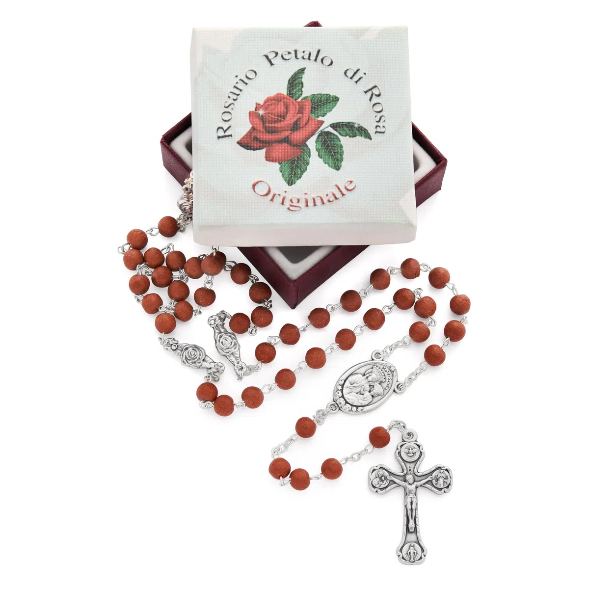 Mondo Cattolico - Rosario católico vaticano Original con Perfume de Rosa con Nuestra Señora de las Nieves en la medalla central