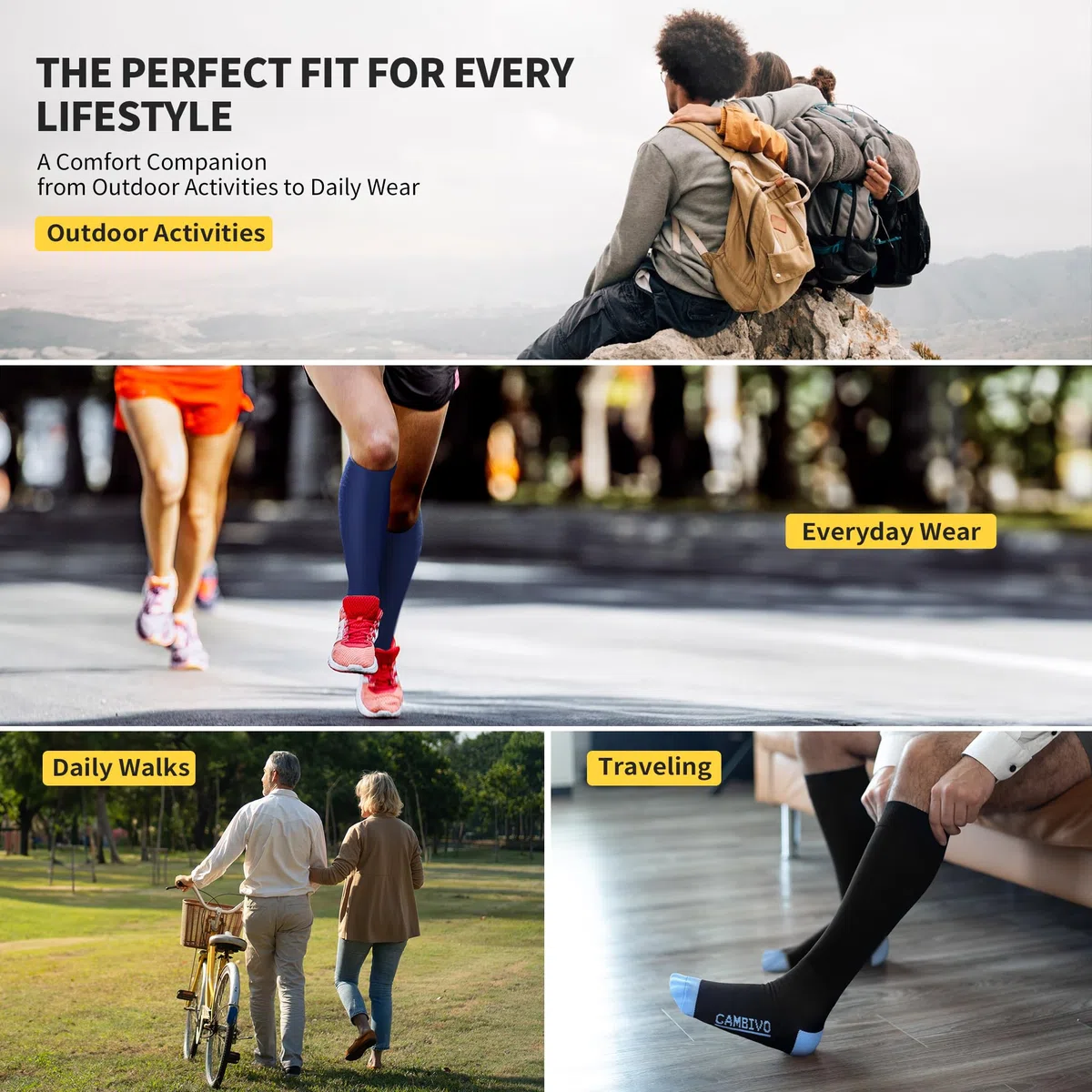 CAMBIVO 6Pares Medias de Compresión Mujer Hombre, Calcetines Compresion 20-30mmHg, Medias de Compresion Varices, para Deporte, Running, Ciclismo, Senderismo, Baloncesto, Fútbol, Viaje Avion