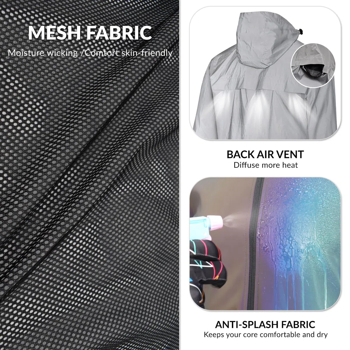 Reflectante Chaqueta Cortavientos para Mujer, Hombres Impermeable Transpirable Totalmente Chubasquero con Capucha & Bolsillos, para Bici, Patinete, Correr
