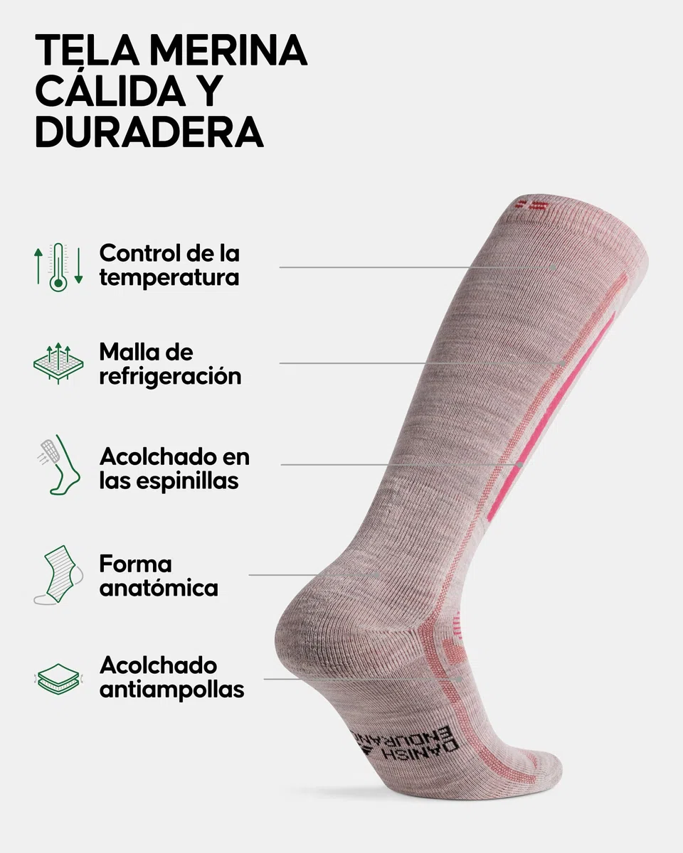 DANISH ENDURANCE Calcetines de Esquí Térmicos de Lana Merino, 2 pack, Multicolor (1x Gris Oscuro/Gris Claro, 1x Gris Claro/Rosa), 35-38
