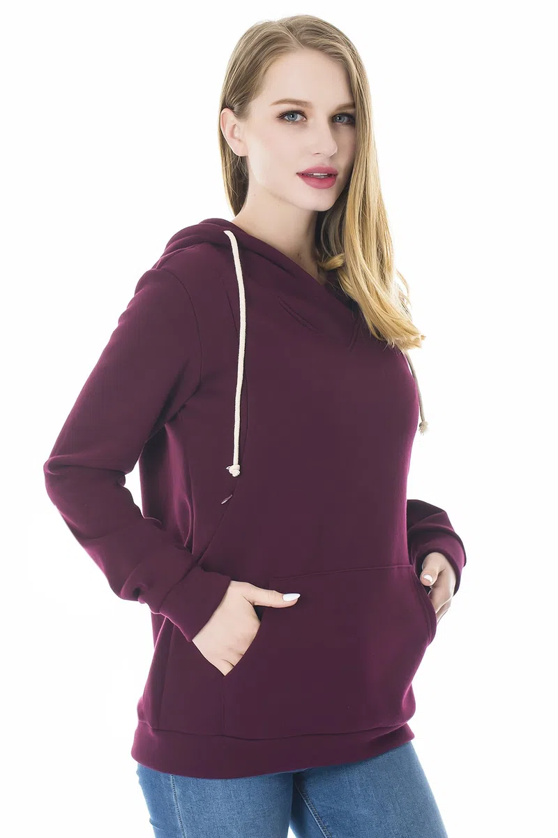 Smallshow Top Lactancia de Vellón Sudadera de Maternidad para Amamantar,Wine M