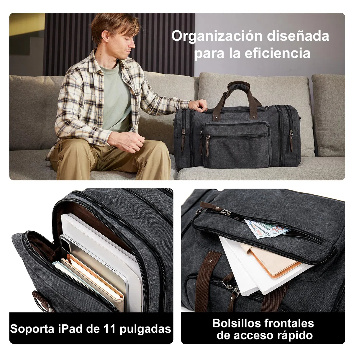 EKOROMIER 70L Bolsa de Viaje Grande de Lona para Hombre – Bolsa Weekend Expandible – Bolsa Extra Espaciosa para Vacaciones, Gimnasio y Viajes Largos